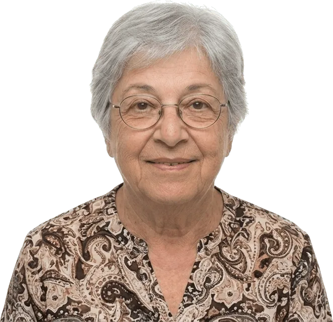 דיוקן של אישה בהבעה רגועה ושלווה.